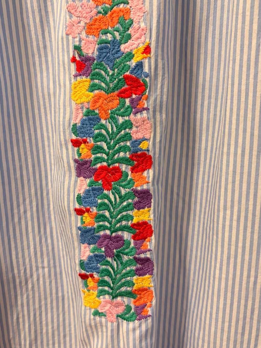 J. Marie Light Blue Striped Dress with Multicolor Floral Embroidery - Picture 6 of 8